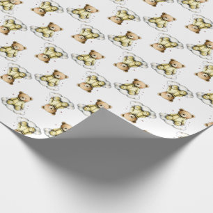 Süßer Teddybär auf einem flauschigen Wolken-Gelben Geschenkpapier