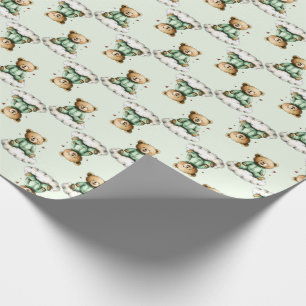 Süßer Teddybär auf einer Wolke in grünen Pyjamas Geschenkpapier