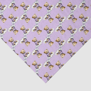 Süßer Teddybär auf einer Wolke in lila Pyjamas Seidenpapier