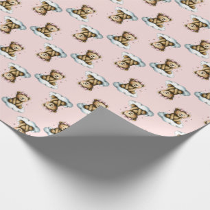 Süßer Teddybär auf einer Wolke mit rosa Haarspange Geschenkpapier