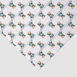 Süßer Teddybär auf flauschiger Wolke in blauen Pyj Seidenpapier