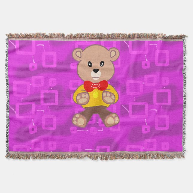 Süßer Teddybär auf rosa geometrisch  Decke (Vorderseite)