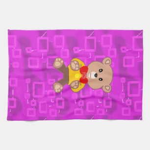 Süßer Teddybär auf rosa geometrisch  Geschirrtuch