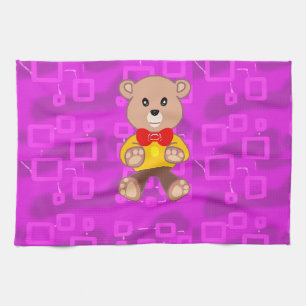 Süßer Teddybär auf rosa geometrisch Geschirrtuch