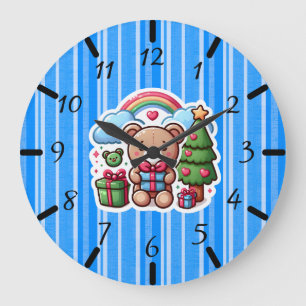 Süßer Teddybär Blaue Wanduhr