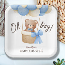 Süßer Teddybär Blauer Ballon Babyparty