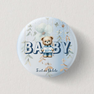 Süßer Teddybär Blaues Blumenmuster Schöne Party Button