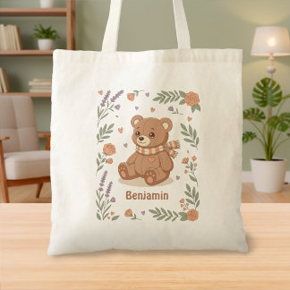 Süßer Teddybär Blumen Custom Name Kinder Tragetasche