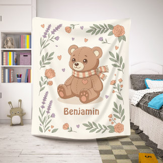 Süßer Teddybär Blumen Custom Name Sherpadecke