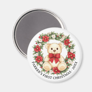 Süßer Teddybär-Blumenkranz-Baby-Weihnachten Magnet