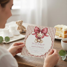 Süßer Teddybär-Bogen-Baby-Einladung