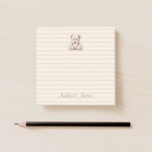 Süßer Teddybär braune Streifen & Kindername Schrif Post-it Klebezettel