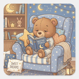 Süßer Teddybär-Buchliebhaber Quadratischer Aufkleber