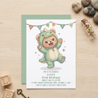 Süßer Teddybär-Dinosaurier | Dino-Bär 1. Geburtsta Einladung