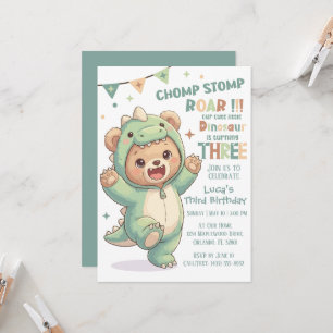 Süßer Teddybär-Dinosaurier   Dritter Dinosaurier-G Einladung
