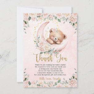 Süßer Teddybär Errötend Rosa Blumen Mädchen Baby-P Dankeskarte