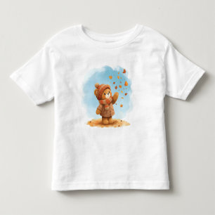 Süßer Teddybär fängt Herbstlaub Kleinkind T-shirt