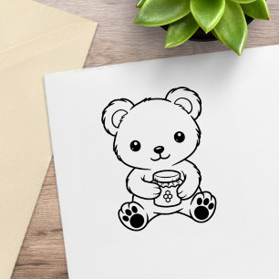 Süßer Teddybär hält ein Honigglas - zum Ausmalen Gummistempel