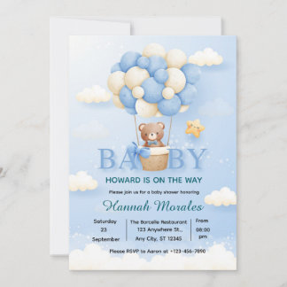 Süßer Teddybär Heißluftballon Babyshower-Einladung Einladung