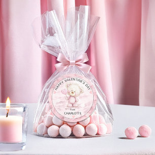 Süßer Teddybär   Herz Pop Frohen Valentinstag Runder Aufkleber