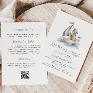 Süßer Teddybär im maritimen Stil QR-Code Jungen-Ba Einladung