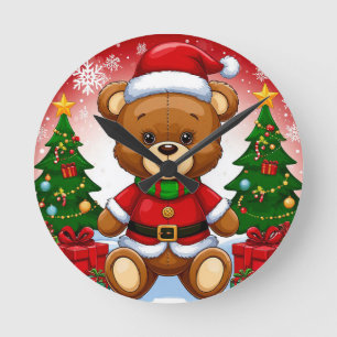 Süßer Teddybär im Santa-Anzug Runde Wanduhr