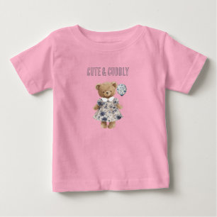 Süßer Teddybär in blauen Blumenkleid Baby T-shirt