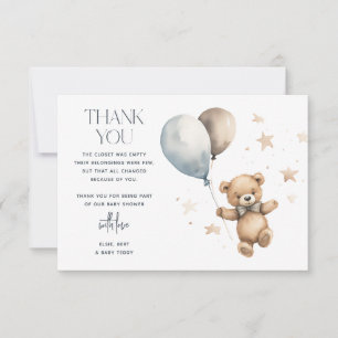 Süßer Teddybär-Junge-Baby-Party Dankeskarte