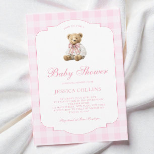 Süßer Teddybär Kokette Schleife Rosa Mädchen Babyp Einladung