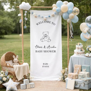 Süßer Teddybär Minimalistischer Baby-Shower-Willko Banner