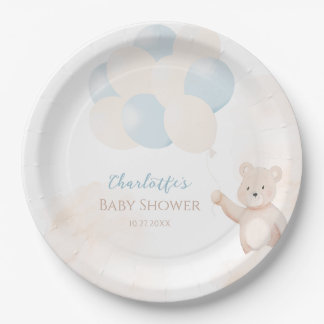 Süßer Teddybär mit Ballons Jungen-Baby-Party Pappteller