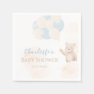 Süßer Teddybär mit Ballons Jungen-Baby-Party Serviette