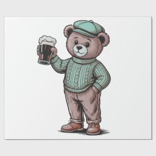 Süßer Teddybär mit Bier Geschenkpapier