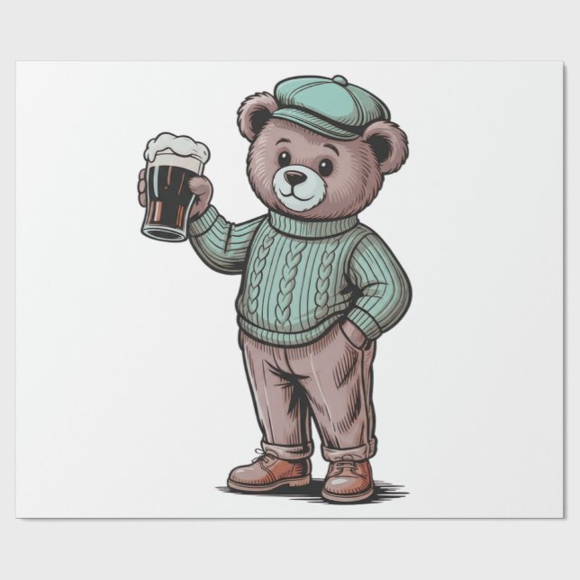 Süßer Teddybär mit Bier Geschenkpapier (Flach)