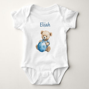 Süßer Teddybär mit blauem Ball Baby Strampler