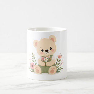 Süßer Teddybär mit einem Wildblumenstrauß Kaffeetasse