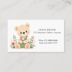 Süßer Teddybär mit einem Wildblumenstrauß Visitenkarte