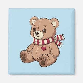 Süßer Teddybär mit gestreifter blauer Schärpe Magnet