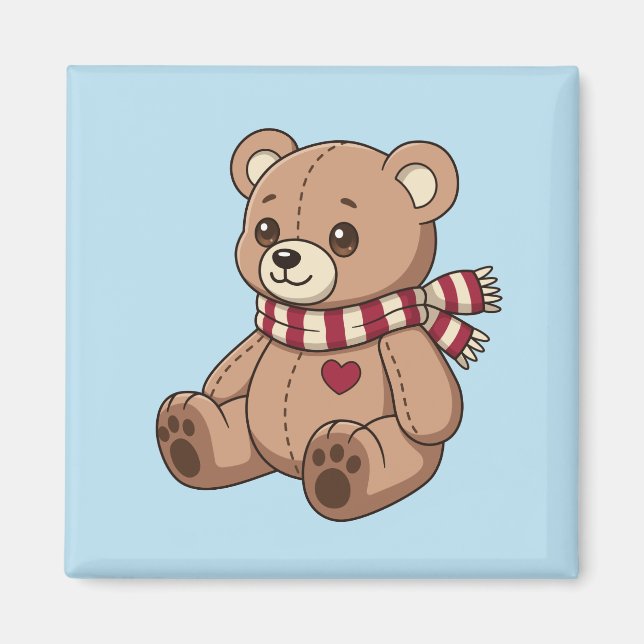 Süßer Teddybär mit gestreifter blauer Schärpe Magnet (Vorne)