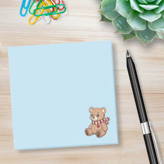 Süßer Teddybär mit gestreifter blauer Schärpe Post-it Klebezettel