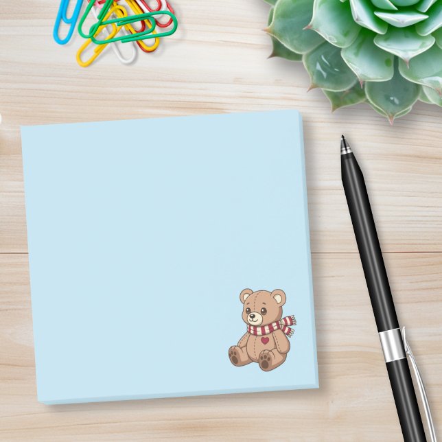Süßer Teddybär mit gestreifter blauer Schärpe Post-it Klebezettel (Von Creator hochgeladen)