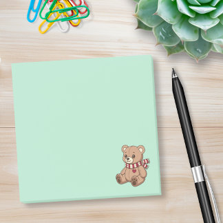 Süßer Teddybär mit gestreifter grüner Schärpe Post-it Klebezettel