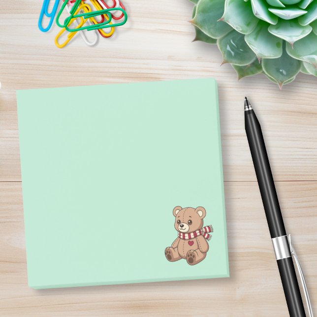 Süßer Teddybär mit gestreifter grüner Schärpe Post-it Klebezettel (Von Creator hochgeladen)