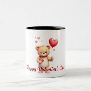 Süßer Teddybär mit Herz – Frohen Valentinstag Zweifarbige Tasse