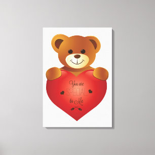 Süßer Teddybär mit rotem Herz Liebe Leinwanddruck
