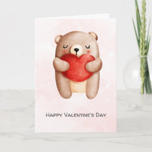 Süßer Teddybär mit rotem Valentinsherz Karte