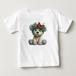 Süßer Teddybär mit Schmetterlingen Florales Plüsch Baby T-shirt