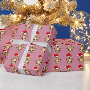 Süßer Teddybär mit Weihnachtsmannmütze Pink Weihna Geschenkpapier