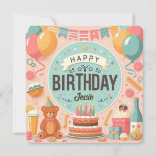 Süßer Teddybär Pastell Rosa Alles Gute zum Geburts Einladung