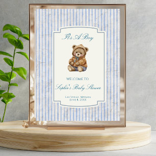 Süßer Teddybär, Pastellblaue Streifen Willkommenss Poster